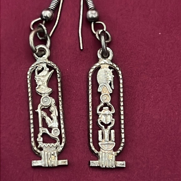 Vintage Egyptian Cartouche Dangling Earrings - Picture 11 of 16
